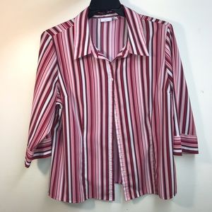 Pink and dark brown striped button down blouse by Apt. 9 in a plus size 1x.